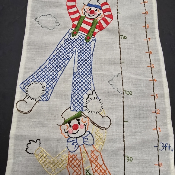 Hand Embroidered Colorful Clown Kids Growth Chart Wall Hanging 4ft Nursery - Picture 5 of 9